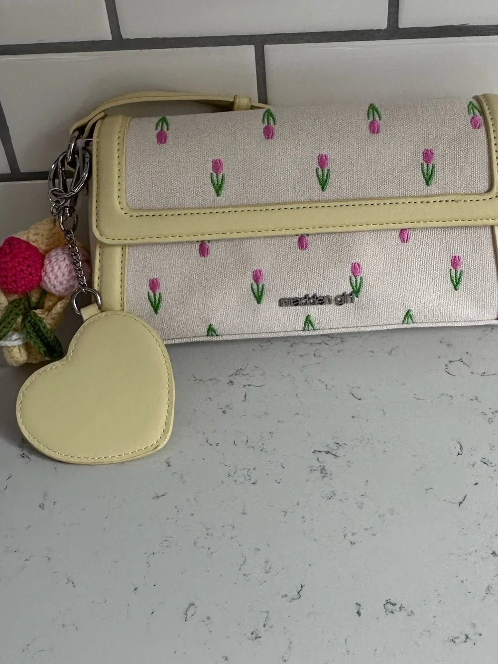 Madden Girl Yellow & Pink Tulip Embroidered Crossbody Bag